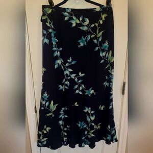 Vintage Norton McNaughton Maxi Skirt, Black and Blue Floral, Women's Size Large